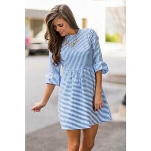 Story Striped Seersucker Mini Dress Blue / White Size S